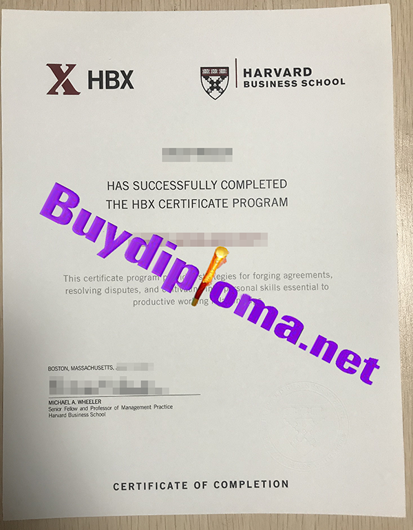 Harvard Business School certificate
