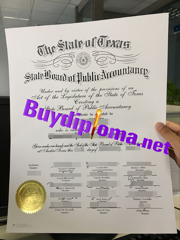 The State Of Texas CPA certificate