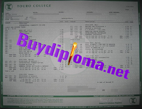 Touro College transcript