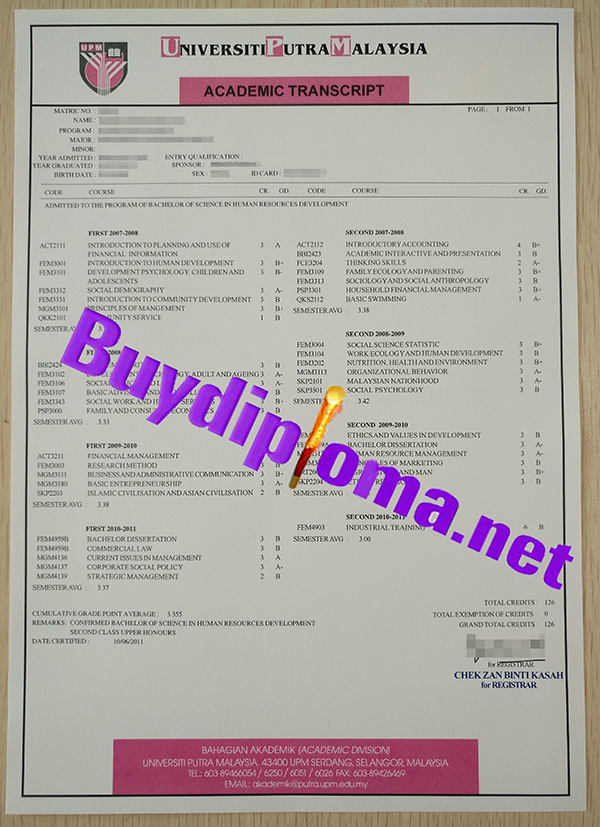 University Putra Malaysia transcript